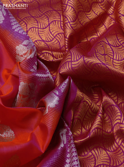 Venkatagiri silk saree dual shade of pinkish orange and pink with allover silver & zari woven buttas and zari woven border