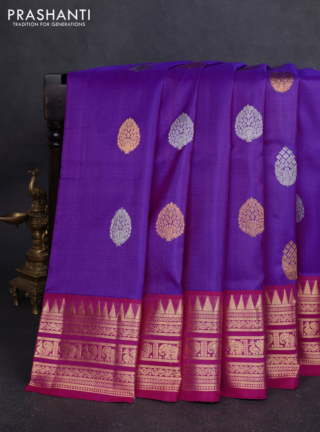 Venkatagiri silk saree purple and pink with allover silver & zari woven buttas and zari woven border
