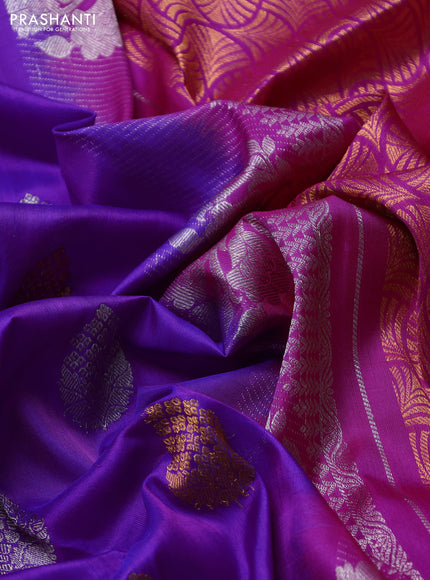 Venkatagiri silk saree purple and pink with allover silver & zari woven buttas and zari woven border