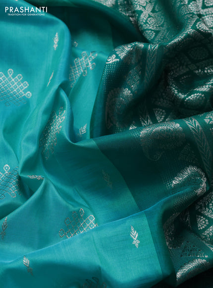 Venkatagiri silk saree teal green and green with allover silver zari woven buttas and silver zari woven border