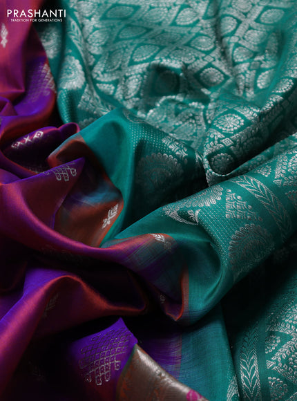 Venkatagiri silk saree purple and teal green with allover silver zari woven buttas and silver zari woven border