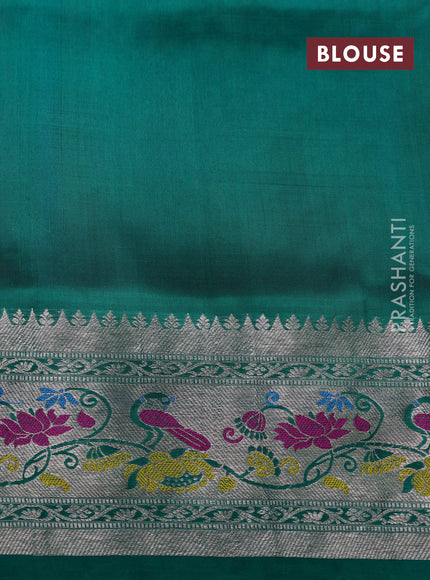 Venkatagiri silk saree purple and teal green with allover silver zari woven buttas and silver zari woven border