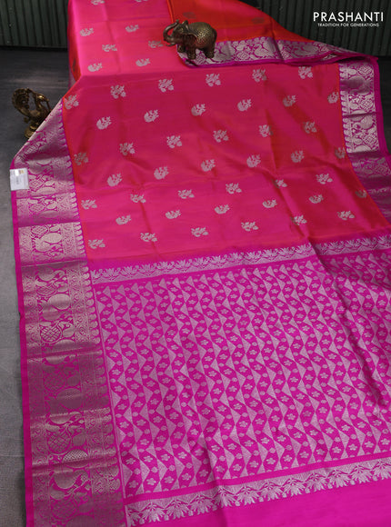 Venkatagiri silk saree candy pink and pink with allover silver zari woven buttas and long silver zari woven border
