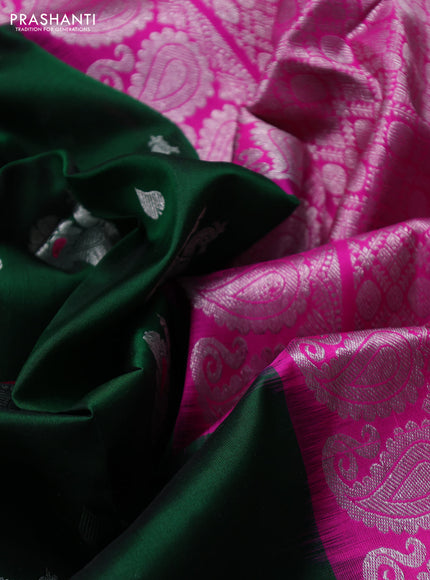 Venkatagiri silk saree bottle green and pink with allover silver zari woven buttas and silver zari woven border