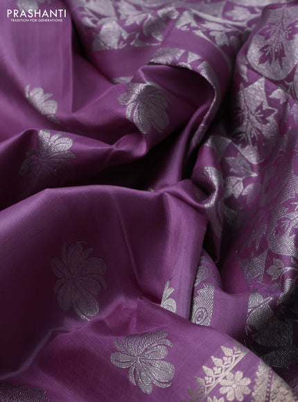 Venkatagiri silk saree pastel lavender with allover silver zari woven buttas and long silver zari woven border