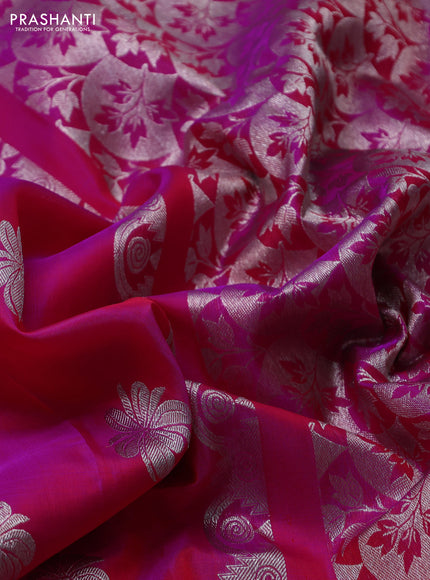 Venkatagiri silk saree candy pink with allover silver zari woven buttas and long silver zari woven border