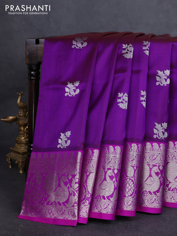 Venkatagiri silk saree purple and dark pink with allover silver zari woven buttas and long silver zari woven border