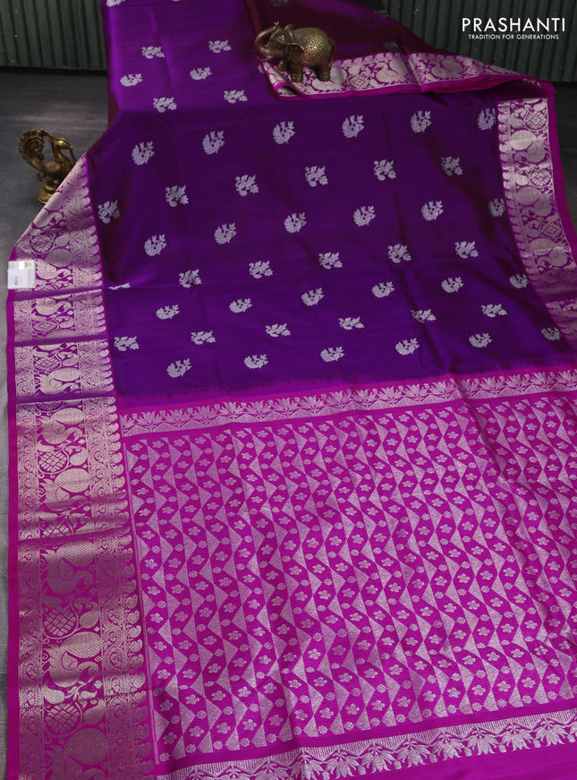 Venkatagiri silk saree purple and dark pink with allover silver zari woven buttas and long silver zari woven border