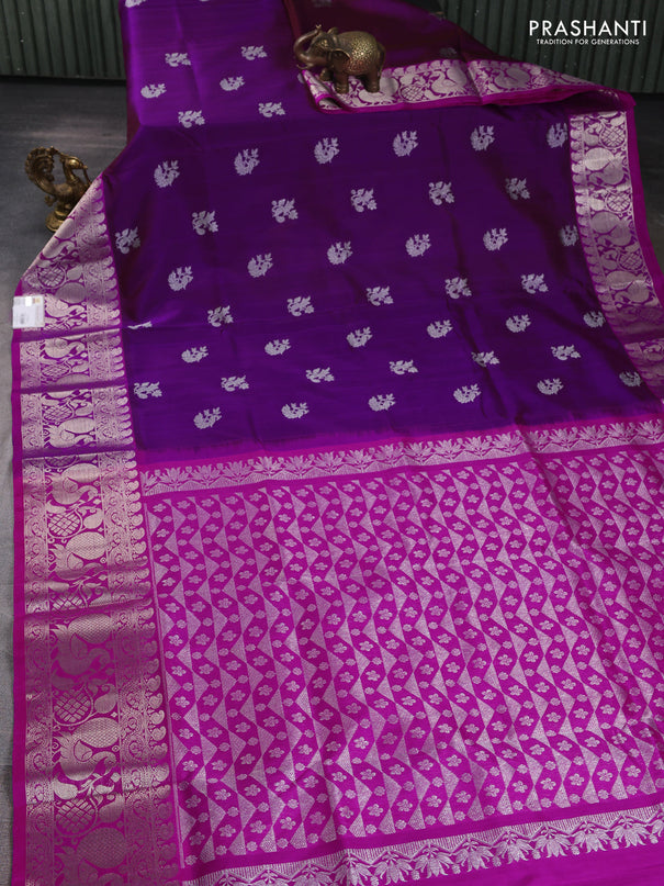 Venkatagiri silk saree purple and dark pink with allover silver zari woven buttas and long silver zari woven border