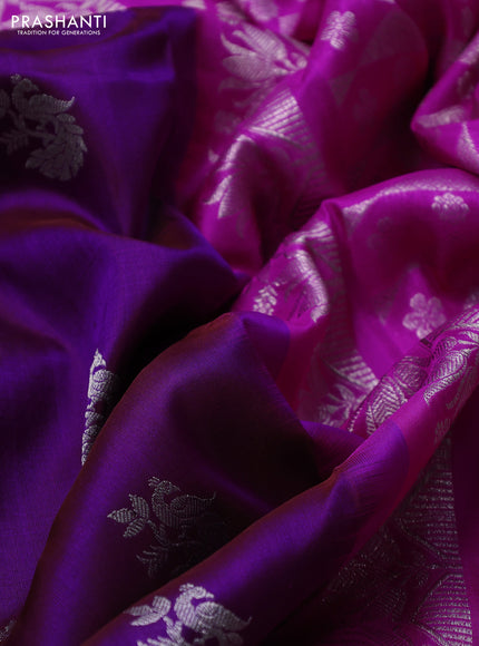 Venkatagiri silk saree purple and dark pink with allover silver zari woven buttas and long silver zari woven border