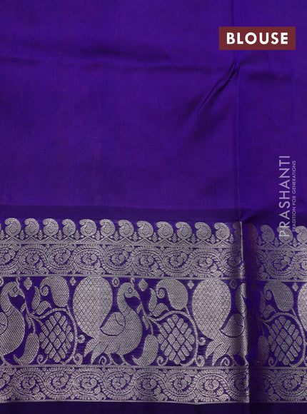 Venkatagiri silk saree dual shade of pinkish orange and royal blue with allover silver zari woven buttas and zari woven border