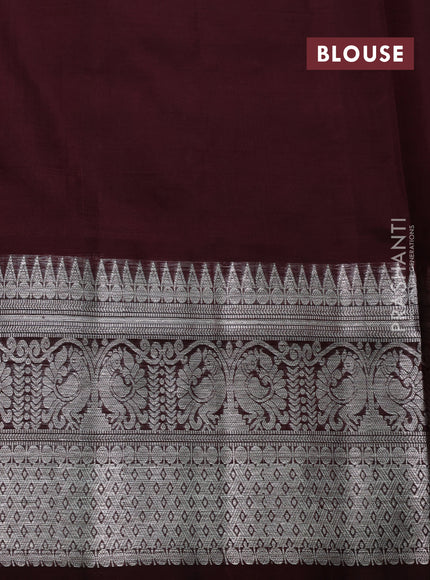 Venkatagiri silk saree mustard green and coffee brown with allover silver zari woven buttas and long silver zari woven border