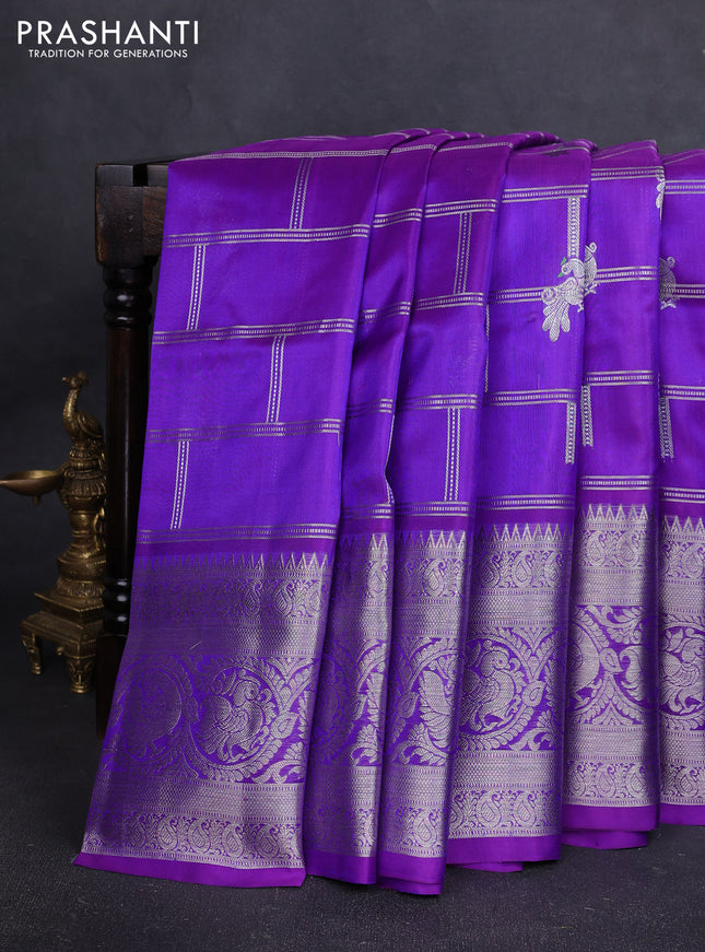 Venkatagiri silk saree violet with allover silver zari woven buttas and long zari woven border