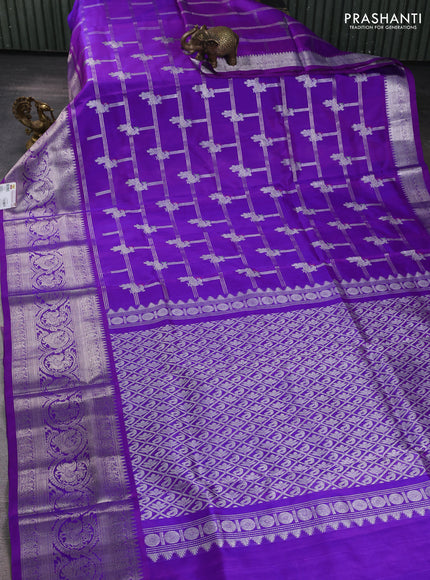 Venkatagiri silk saree violet with allover silver zari woven buttas and long zari woven border