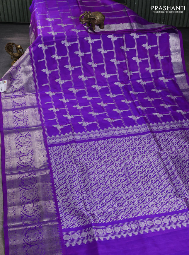 Venkatagiri silk saree violet with allover silver zari woven buttas and long zari woven border