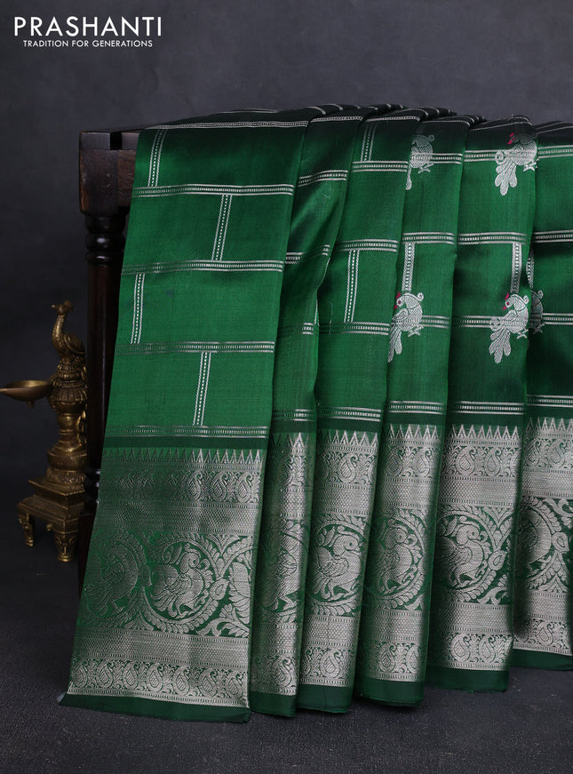 Venkatagiri silk saree bottle green with allover silver zari weaves & buttas and long silver zari woven border