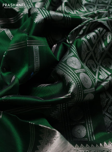 Venkatagiri silk saree bottle green with allover silver zari weaves & buttas and long silver zari woven border