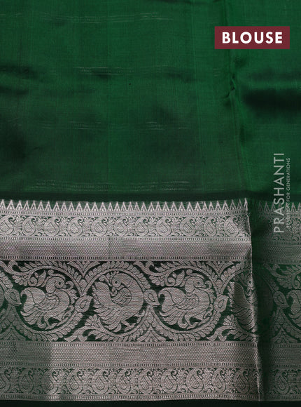 Venkatagiri silk saree bottle green with allover silver zari weaves & buttas and long silver zari woven border