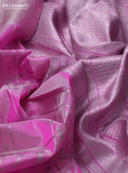 Venkatagiri silk saree light pink with allover silver zari checks & buttas and long silver zari woven border