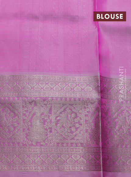 Venkatagiri silk saree light pink with allover silver zari checks & buttas and long silver zari woven border