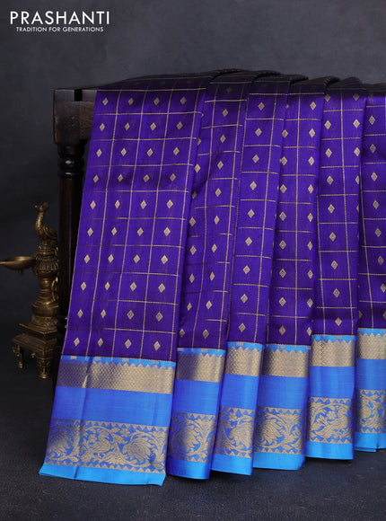 Venkatagiri silk saree blue and cs blue with allover zari checks & buttas and rettapet zari woven border