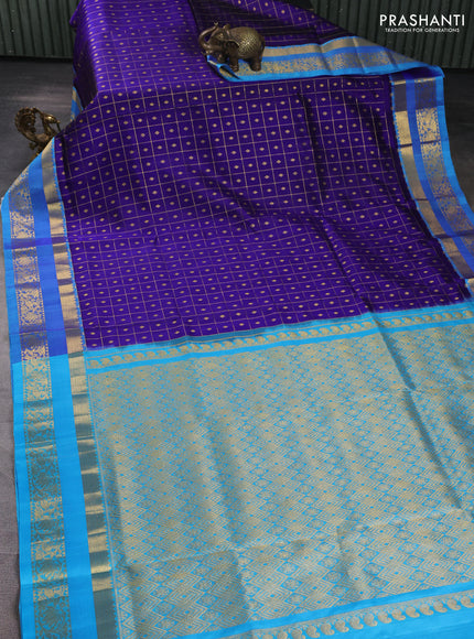 Venkatagiri silk saree blue and cs blue with allover zari checks & buttas and rettapet zari woven border