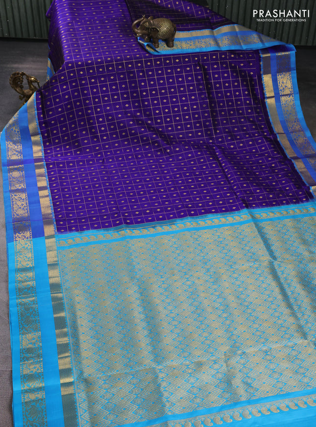 Venkatagiri silk saree blue and cs blue with allover zari checks & buttas and rettapet zari woven border