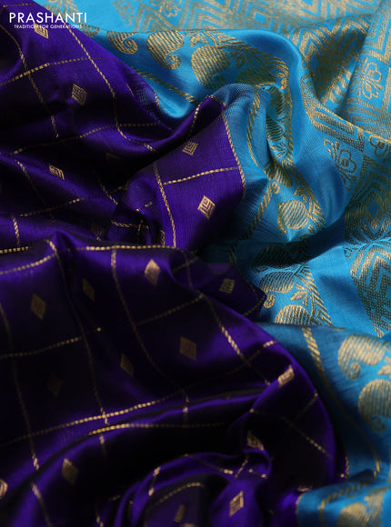 Venkatagiri silk saree blue and cs blue with allover zari checks & buttas and rettapet zari woven border