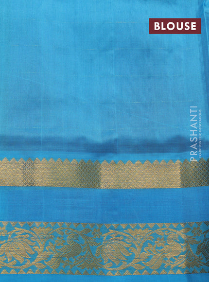 Venkatagiri silk saree blue and cs blue with allover zari checks & buttas and rettapet zari woven border