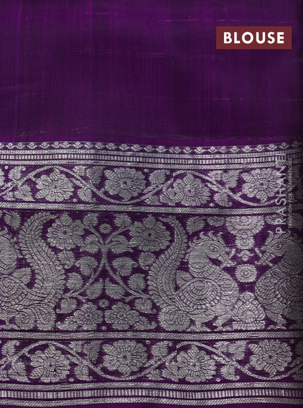 Venkatagiri silk saree purple with allover silver zari checks & buttas and long silver zari woven border