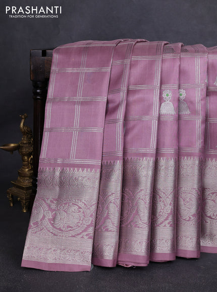 Venkatagiri silk saree pastel pink with allover silver zari checks & buttas and long silver zari woven border