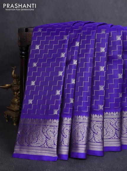 Venkatagiri silk saree blue with allover zigzag silver zari weaves and silver zari woven border