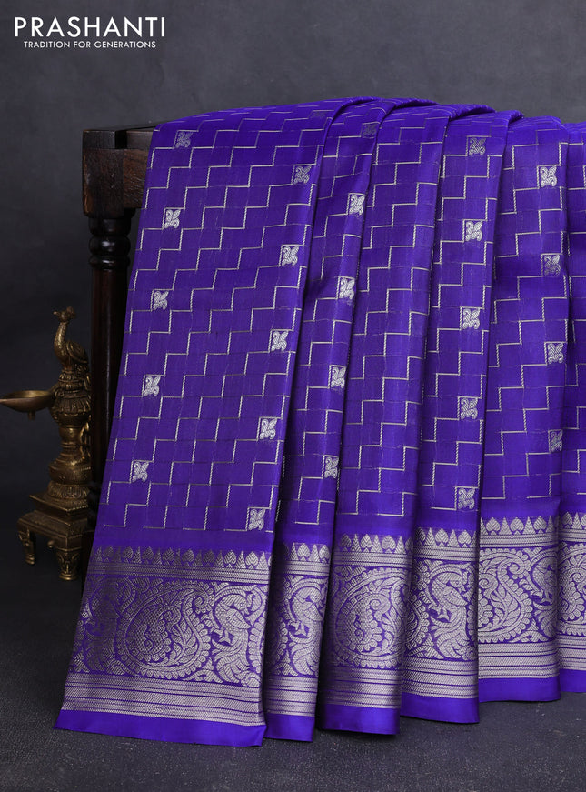 Venkatagiri silk saree blue with allover zigzag silver zari weaves and silver zari woven border