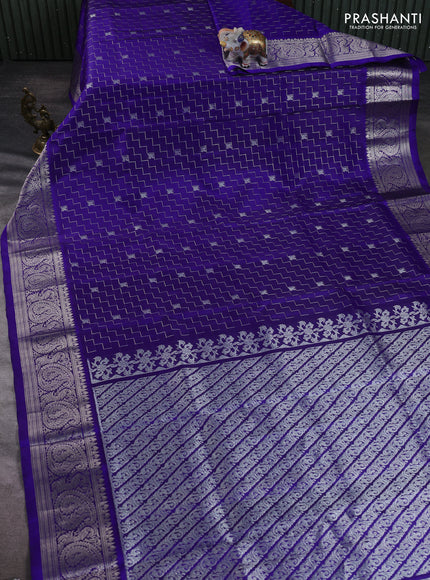 Venkatagiri silk saree blue with allover zigzag silver zari weaves and silver zari woven border