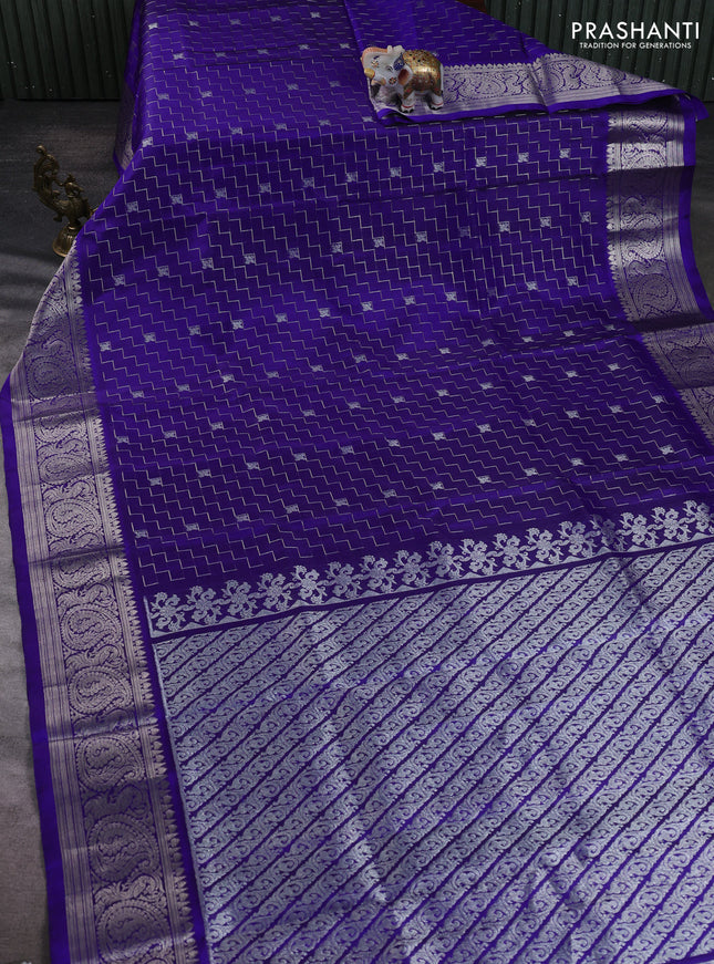 Venkatagiri silk saree blue with allover zigzag silver zari weaves and silver zari woven border