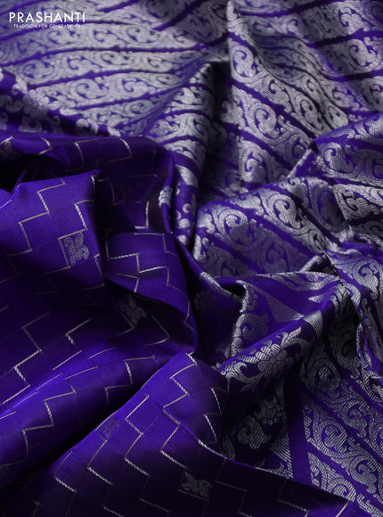 Venkatagiri silk saree blue with allover zigzag silver zari weaves and silver zari woven border
