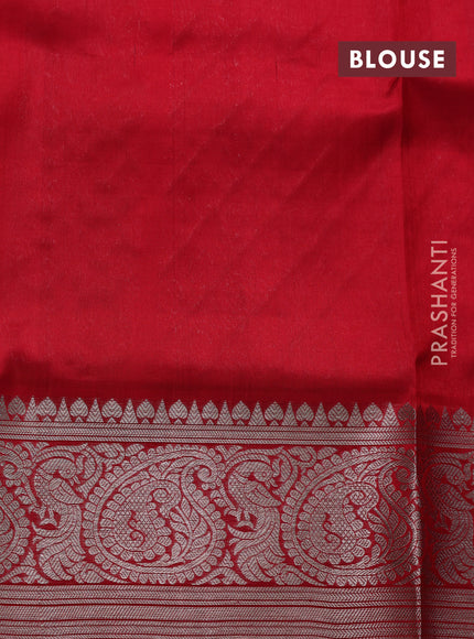 Venkatagiri silk saree red with allover zigzag silver zari weaves and silver zari woven border