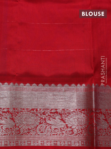 Venkatagiri silk saree purple and red with allover silver zari checks & buttas and silver zari woven border