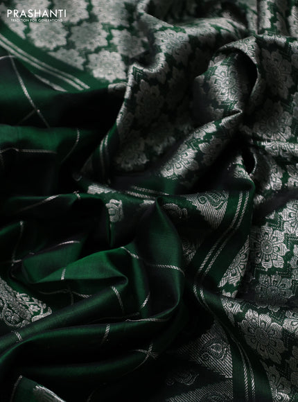 Venkatagiri silk saree bottle green with allover silver zari checks & buttas and silver zari woven border