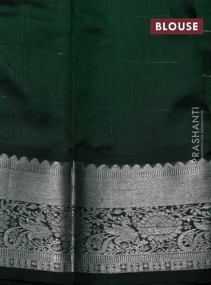 Venkatagiri silk saree bottle green with allover silver zari checks & buttas and silver zari woven border