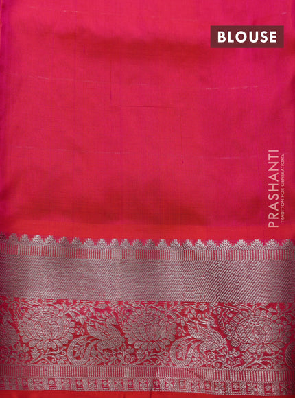 Venkatagiri silk saree dual shade of pinkish orange with allover silver zari checks & buttas and silver zari woven border