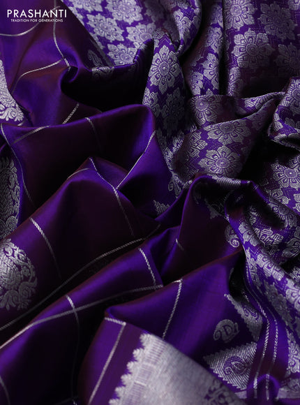 Venkatagiri silk saree violet with allover silver zari checks & buttas and silver zari woven border