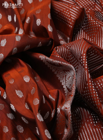 Venkatagiri silk saree orange with allover silver zari nwoven buttas and silver zari woven border
