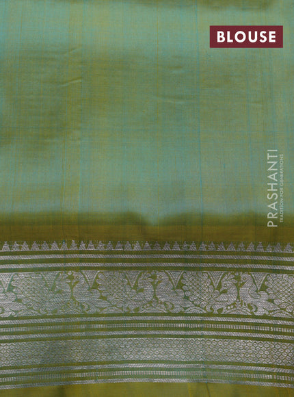 Venkatagiri silk saree dual shade of greenish yellow with allover silver zari woven buttas and silver zari woven border