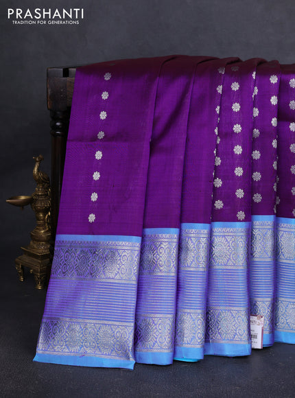 Venkatagiri silk saree purple and cs blue with allover silver zari woven buttas and silver zari woven border