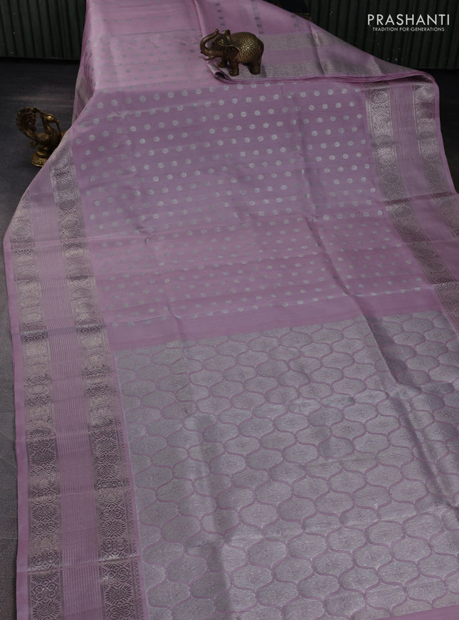 Venkatagiri silk saree pastel pink with allover silver zari woven buttas and silver zari woven border