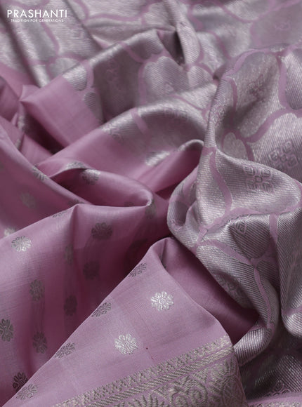Venkatagiri silk saree pastel pink with allover silver zari woven buttas and silver zari woven border