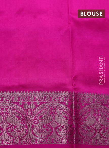 Venkatagiri silk saree candy pink and pink with allover silver zari checks & buttas and silver zari woven border