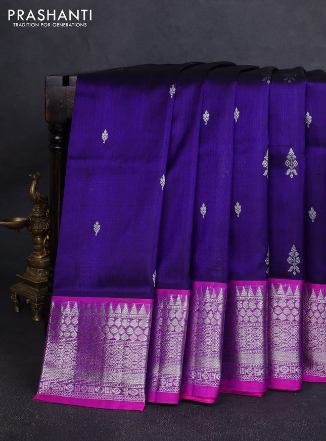 Venkatagiri silk saree violet and pink with allover silver zari woven buttas and siver zari woven border