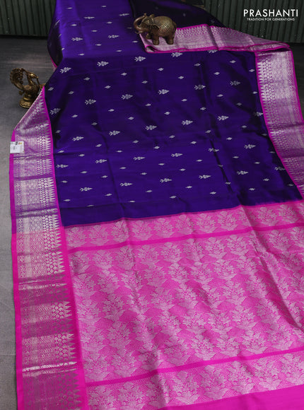 Venkatagiri silk saree violet and pink with allover silver zari woven buttas and siver zari woven border